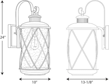 Progress Lighting Hollingsworth Collection 1-Light Clear Seeded Glass Farmhouse Outdoor Large Wall Lantern Light Textured Black