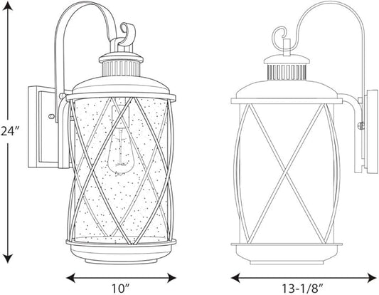 Progress Lighting Hollingsworth Collection 1-Light Clear Seeded Glass Farmhouse Outdoor Large Wall Lantern Light Textured Black