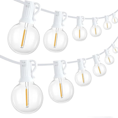 Mlambert 100Ft(2x50Ft) Outdoor String Lights, G40 Globe Patio Lights with 50+4 Waterproof Hanging LED Bulbs for Party Cafe Camping Outside-White Wire