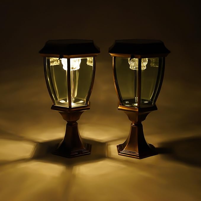 LYNICESHOP 2 Pack Large Aluminum Solar Lamps,Solar Pillar Lights Outdoor Bronze Waterproof LED Landscape Light | Lumora