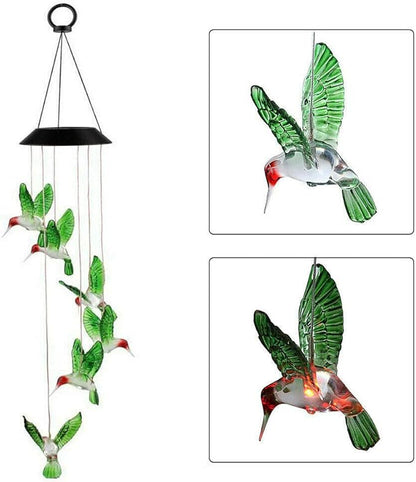 Hummingbird Solar Light - Color Changing Wind Chime for Outdoor Garden, Walkway, Pathway, Backyard - Christmas Decoration, Party Decor (Green Wing)