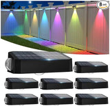 Solar Fence Lights Outdoor, 8 Pack 12 Mode RGB Color Changing & Warm/Cool White, Waterproof IP65 3-LED Dusk to Dawn | Lumora