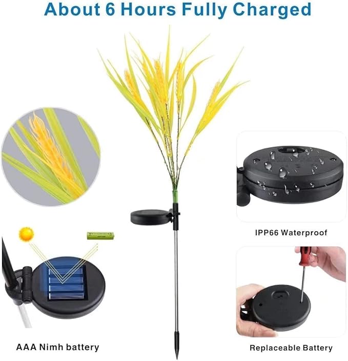 Outdoor Solar Lights Garden Lights Wheat Flowers Solar Powered Waterproof Outdoor Lights for Garden Patio Yard Pathway Decoration,2 Pack
