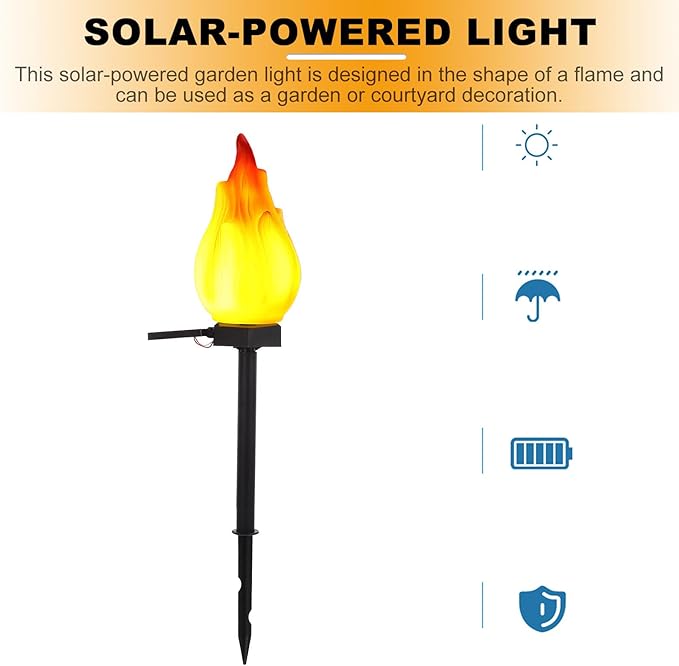 VALICLUD Solar Outdoor Garden Stake Lamp Flame Shape Decorative Solar Pathway Light for Patio Lawn Yard Lighting