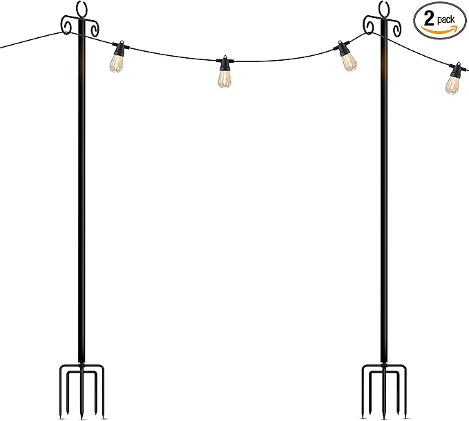 Brightech 2-Pack 10FT String Light Poles for Outdoor Use, Heavy Duty Metal Poles with Fork Base for Hanging Patio | Lumora