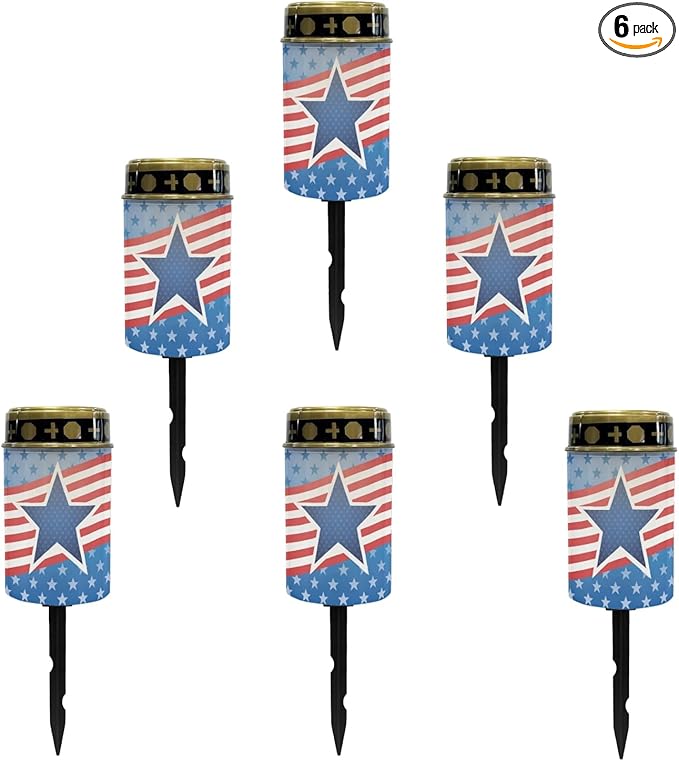 US Flag Star Solar Pathway Lights Waterproof Garden Lights Outdoor Solar Stake Lights,Yarde Patio Solar Lights Outdoor Landscape Lighting Flameless Lights Spotlights,Warm White