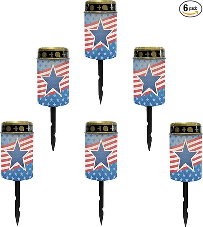 US Flag Star Solar Pathway Lights Waterproof Garden Lights Outdoor Solar Stake Lights,Yarde Patio Solar Lights Outdoor Landscape Lighting Flameless Lights Spotlights,Warm White