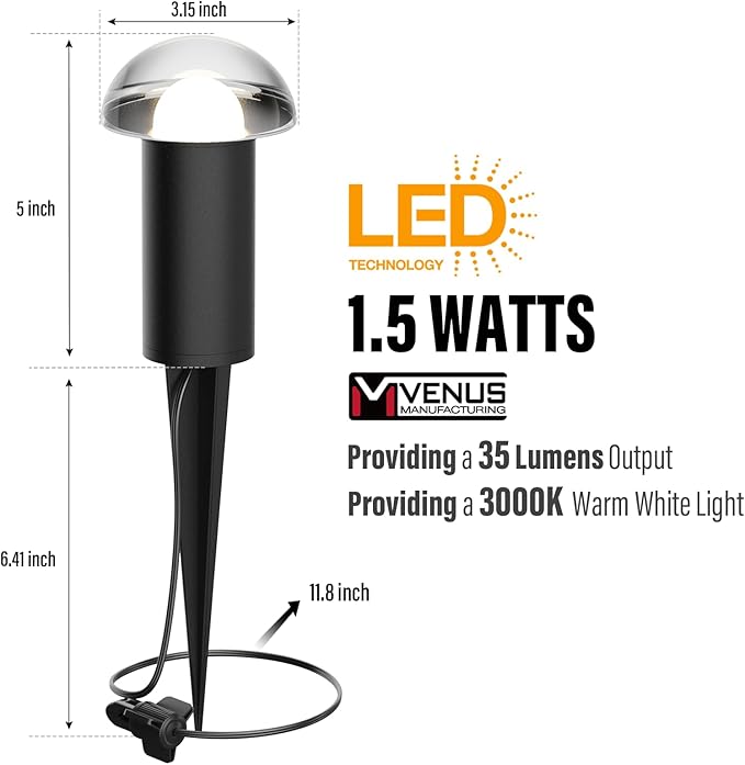 VENUS MANUFACTURING Low Voltage Landscape Pathway Lighting 6PK 1.5W LED Mushroom Lights 35Lumen Wired Walkway Light | Lumora