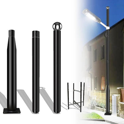 10Ft Tall Street Light Pole - Outdoor Metal Split Heavy Duty Street Lamp Post for Outside Large Solar Street Lights with Mounting Rebar Cage Base Accessory for Parking Backyard Patio Yard