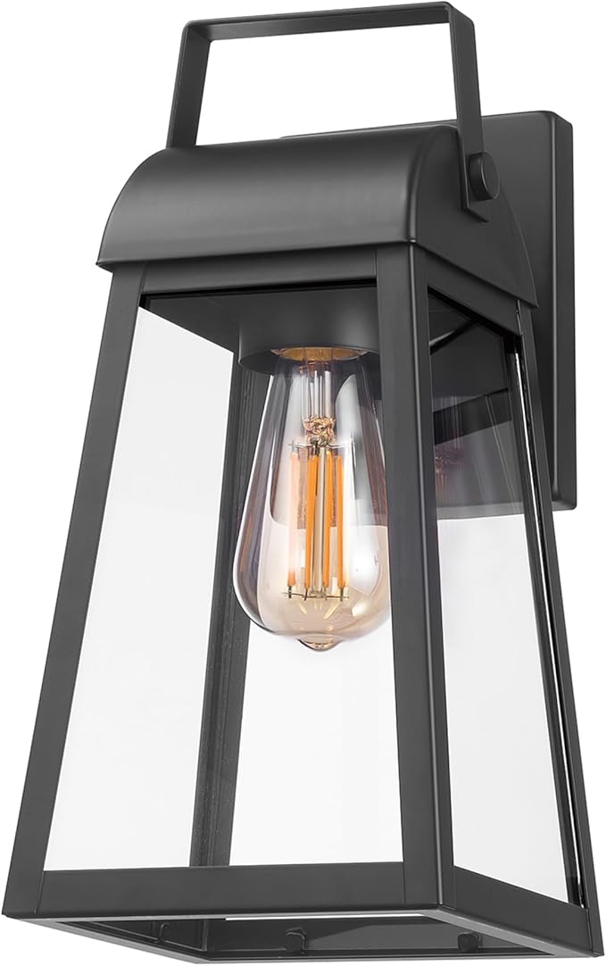 GLOBE Electric 60000029 1-Light Outdoor Wall Sconce, Matte Black, Clear Glass Shade, Porch Light, Wall Lights for | Lumora