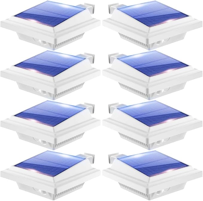 Gutter Lights, 40 LED Solar patio Lights, Deck and Fence Lights for Wall, Backyard, Porch, Patio, Pool, Step & Yard, Garden & Pathway (8 Pack White)