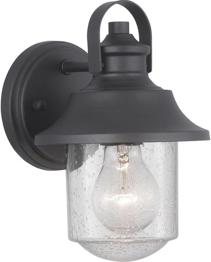 Progress Lighting Weldon Collection 1-Light Clear Seeded Glass Farmhouse Outdoor Small Wall Lantern Light Textured Black