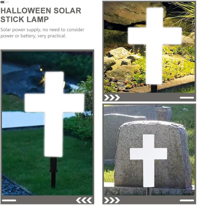Uonlytech Solar Cross Garden Light, Cross Shaped Memorial s Cemetery Decorations for Grave Outdoor, Remembrance Halloween Decor