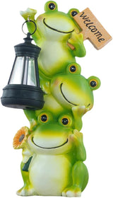Solar Powered Frog Garden Decor with Lantern, 11.6 Inch Cute Outdoor Frog Statue LED Light – Automatic Solar Light | Lumora