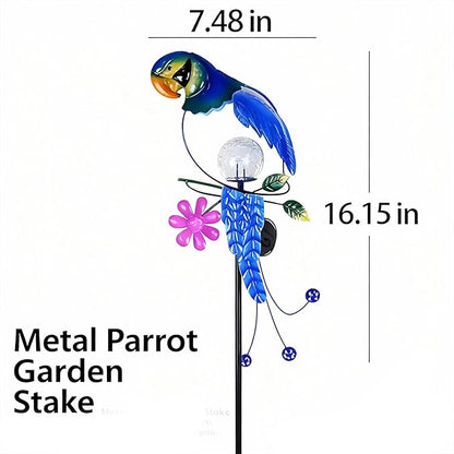 Solar Powered Parrot Garden Stake Light, Warm White LED Crackle Globe Light, Waterproof Metal & Glass Outdoor Decor for Yard, Pathway, Lawn, Patio, and Bird Lover Gift