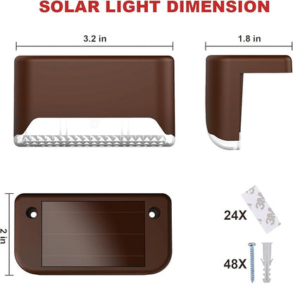 pearlstar 24 Pack Waterproof Led Solar Step Lights,Color Changing Light up Swimming Pool Accessories Night Lights,Outdoor Deck Lights for Stairs, Step, Fence, Yard, Patio, and Pathway Decor（Brown）
