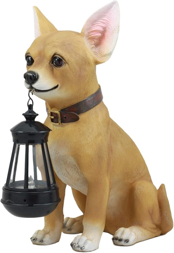 Ebros Picante Mexican Chihuahua Dog Decor Path Lighter Statue 12.5" Tall with Solar LED - Garden Figurine Light | Lumora