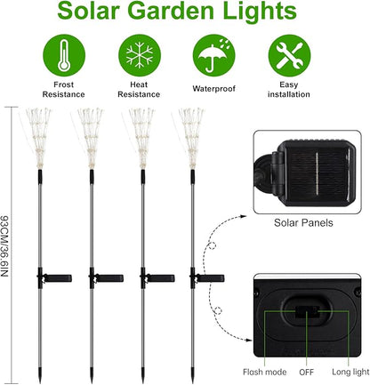 4 Pcs Solar Garden Light Outdoor,175 LED Solar Firework Lights for Yard, 2 Modes IP67 Waterproof Copper Wire DIY Decorative Light, Starburst Lights for Party Patio（Warm White）