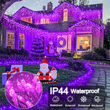 33ft Purple Christmas Lights Outdoor, 400 LED Icicle Lights for Outside Indoor Twinkle Christmas Light with Connectable Clear Wire 8 Modes Timer Waterproof for House Party Tree Holiday Yard Decoration