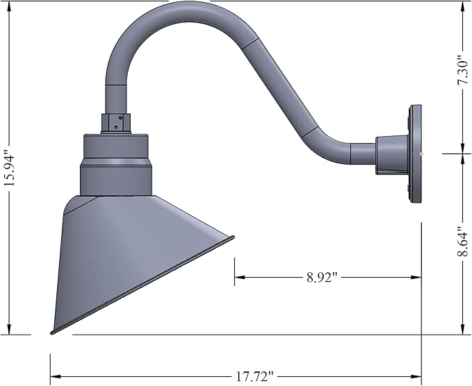 10in. Galvanized Finish Angle Shade Gooseneck Sign Light Fixture With 14.5 in. Long Extension Arm - Wall Sconce | Lumora