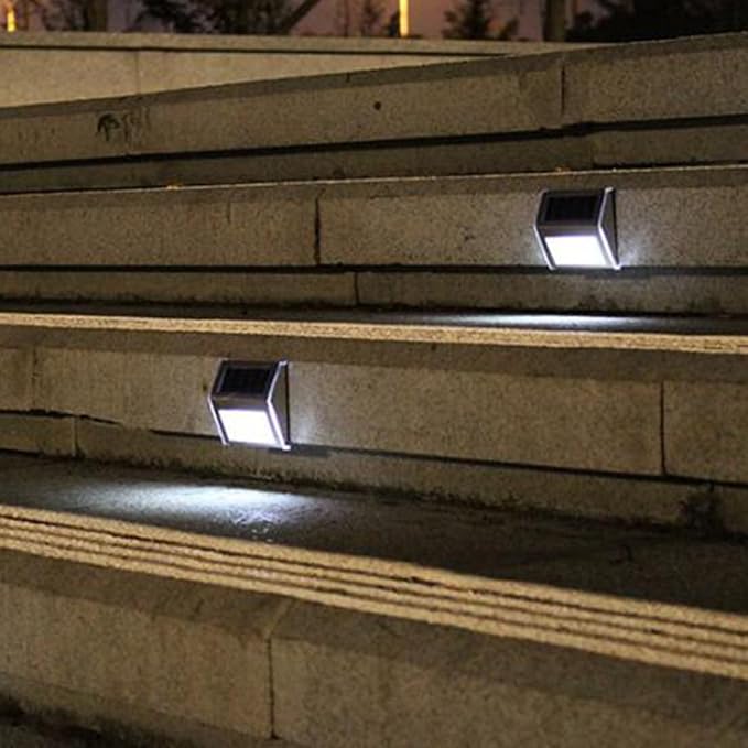 2pcs Solar Powered 3-LED Stair Lights Outdoor Waterproof Stainless Steel Wall Lamp for Fence Patio Steps, White Light, Solar LED Step Lighting for Garden Pathway
