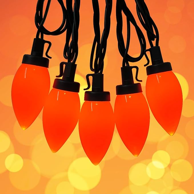 25Ft LED Orange Christmas Lights, C9 Outdoor Christmas Light 25 LED Orange Bulb Lights, Connectable Fall Decor String Light for Thanksgiving Autumn Xmas Halloween Decoration
