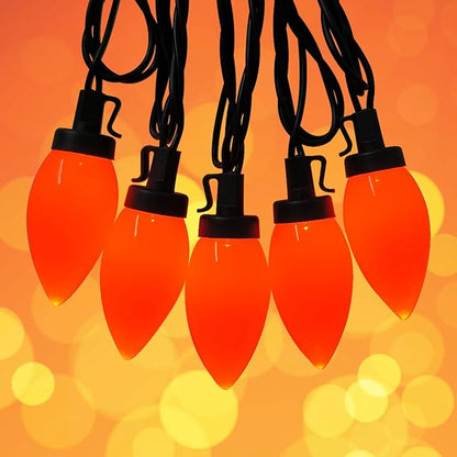 25Ft LED Orange Christmas Lights, C9 Outdoor Christmas Light 25 LED Orange Bulb Lights, Connectable Fall Decor String Light for Thanksgiving Autumn Xmas Halloween Decoration