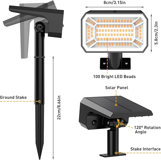 Solar Spot Lights Outdoor Waterproof IP65, [4 Pack/100 LED/4 Modes] Solar Landscape Spotlights, Auto On/Off High | Lumora