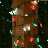 70 Light 24Ft Commercial Christmas String Lights C6 LED Strawberry Faceted Bulb – Red/Green/Pure White, Green Wire | Lumora
