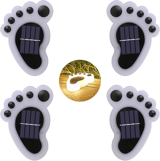 Led Footprint Solar Lights(Warm White),Waterproof Outdoor Gardent Lights, Lawn Landscape Path Lights(4-Pack)