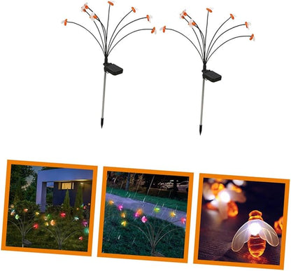VALICLUD Solar Garden Lights Bee-Shaped 8-led Stake Solar Pathway Lights Swaying Outdoor Decorative for Patio Lawn Yard 2pcs
