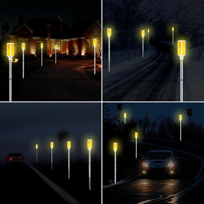 Aolyty Solar Lights Outdoor, Waterproof Driveway Markers Reflective, Warning Flash Light with 2 Lighting Modes, LED Solar Light 4 Pack for Parking Lots, Yard, Sidewalk, Stop Sign, 30 Inches (Yellow)