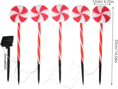 1set Solar Powered Candy Cane Pathway Lights Lollipop Design for Outdoor Christmas Decoration Charming Solar Pathway Lights for Garden and Lawn for Holiday Decor