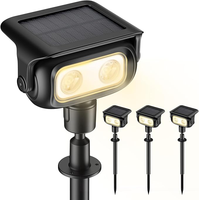 Solar Lights Outdoor, Motion Sensor Outdoor Solar Spotlights Waterproof, Outside Wall Lights, Outdoor Lights Solar Powered for Garden/Patio/Yard/Lawn/Backyard, Warm Yellow Light, 4 Packs