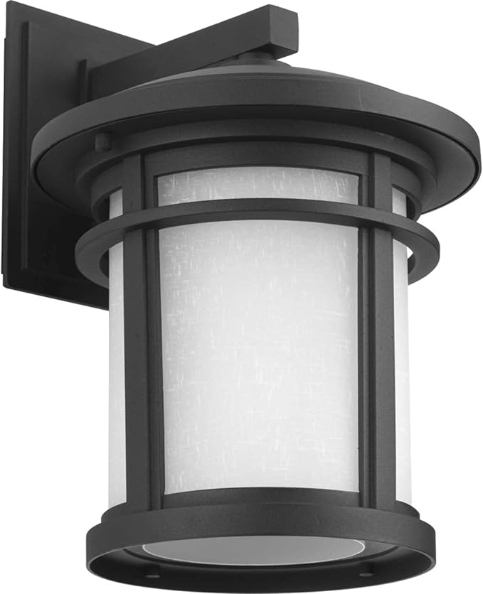 Progress Lighting Wish Collection 1-Light Etched Umber Linen Glass Craftsman Outdoor Medium Wall Lantern Light Antique Bronze
