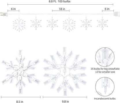 Minetom Snowflake Christmas String Lights with 6 Drops - 9ft 100 Mini Bulb Icicle Lights with Hooks, Plug-in Connectable Hanging Lights for Christmas Home Indoor Outdoor Wedding Holiday Décor