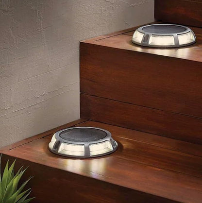 Solar Deck Lights, Stainless Steel, LED, Outdoor Pathway Lighting, 4 Pack, Waterproof, Driveway and Stair Step Illumination