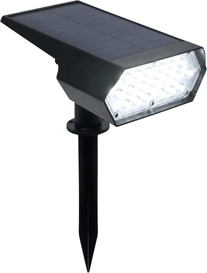 Alpine Corporation 11" Tall Outdoor Solar Pathway Spotlight Stake with Bright White LED Light, Black