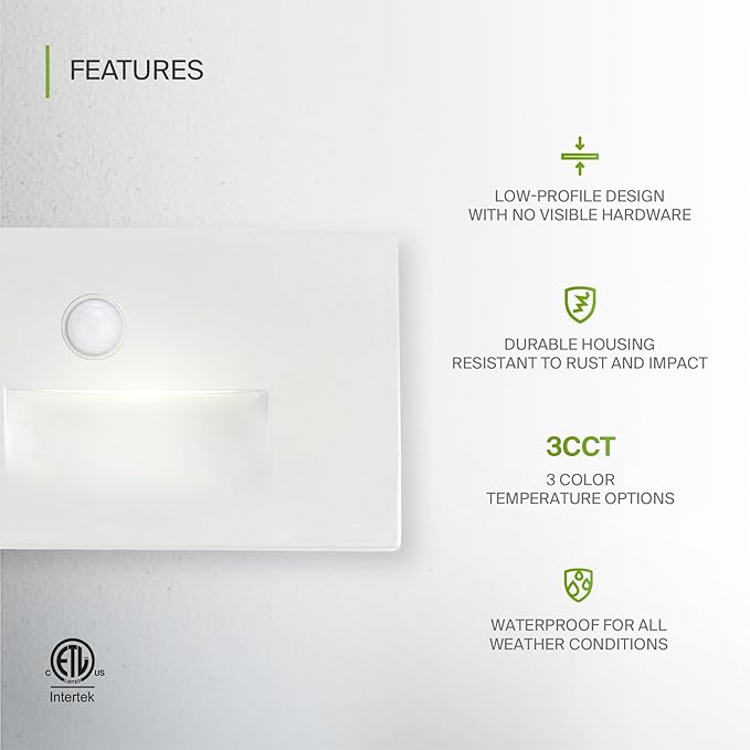 ASD LED Recessed Step Light Fixture, Outdoor & Indoor Stair Tread Lighting | 3CCT, Motion Sensor, Waterproof, ETL | Lumora