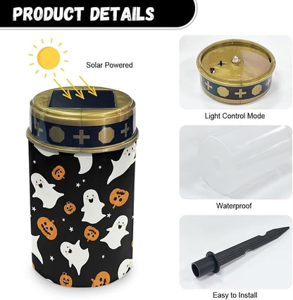 Ghost Pumpkin Cemetery Grave Solar Lights Outdoor Solar Garden Lights Waterproof Solar Powered Garden Lights for Halloween Outdoor Indoor Decor Holiday Gifts