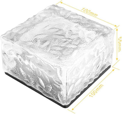 Solar Glass Brick Lights, LED Brick Lights for Garden Landscape Path, Ice Cube Rocks Solar Lamp,White
