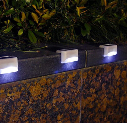 Solar Powered Step Lights for Outdoor Stairs, Railing, Fence Post, Pathway, Yard, Patio - 1 LED, White Lampshade, 4 Pack