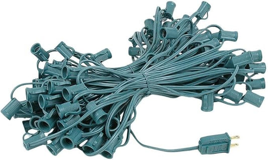 Novelty Lights 100 Foot C7 Outdoor String Light Christmas Stringer - Patio String Lights - Candelabra Base (C7/E12) - 12" Spacing - Green Wire