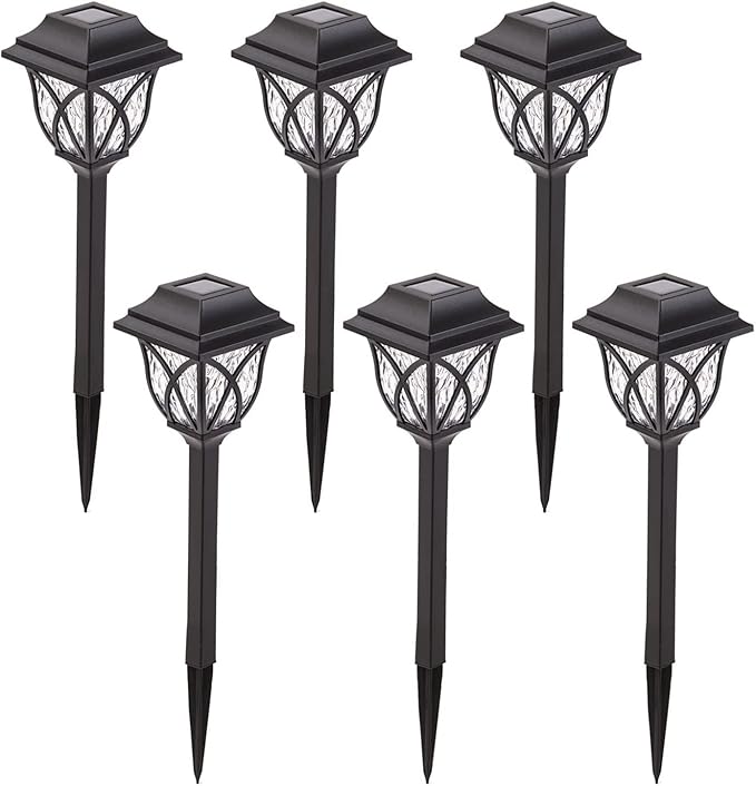 LAUREL CANYON 6 Pack Garden Solar Path Lights, Outdoor Solar Walkway Lights with LED Light Bulbs for Garden, Lawn, Pathway, Yard, Driveway Black