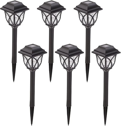 LAUREL CANYON 6 Pack Garden Solar Path Lights, Outdoor Solar Walkway Lights with LED Light Bulbs for Garden, Lawn, Pathway, Yard, Driveway Black