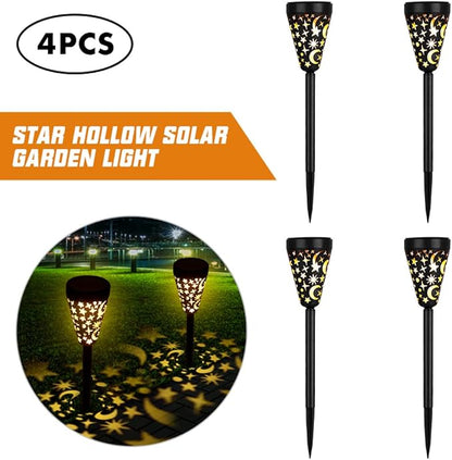 Alipis 4pcs Solar Garden Lights Outdoor Solar Powered Landscape Pathway Lights for Yard Lawn Patio Star Hollow Design