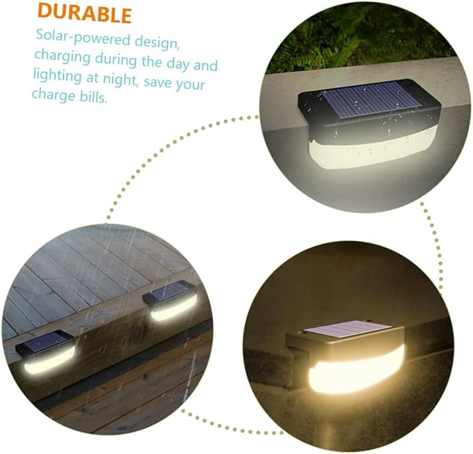 2pcs Solar Stair Lamps Outdoor Step Lights with High-Efficiency Panels for Garden Deck Fence Handrail Lighting