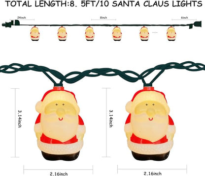 Christmas Santa String Lights, 8.5Ft Christmas Decorations Lights Outdoor with 10 Santa Claus Lights, Plug in Christmas Fairy Lights Waterproof for Indoor Xmas Tree Window Patio Garden Bedroom Decor