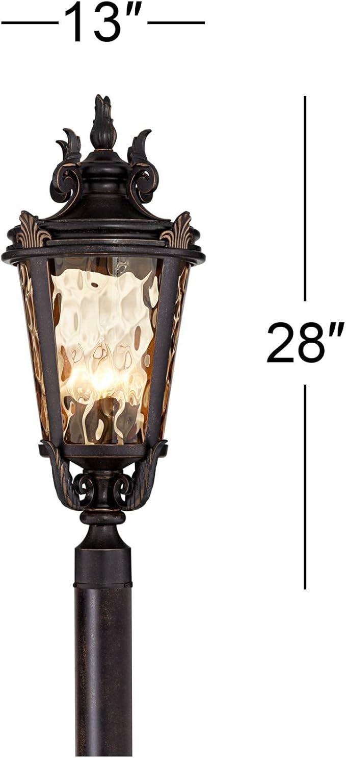 John Timberland Casa Marseille European Outdoor Post Light Fixture Bronze Scroll 28" Hammered Glass for Exterior | Lumora