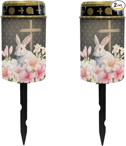 Cross Rabbit Cemetery Lights for Grave,Outdoor Pathway Lights Solar Powered Cactus Green Lantern Solar Stake Lights Waterproof Walkway Lights Solar Garden Lights Decoration for Yard Patio